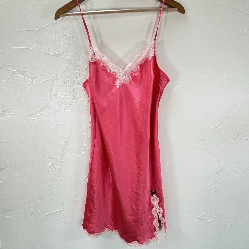 NWT Victorias Secret Chemise Slip Dress Pink Babydoll Satin Lace Coquette Y2K M